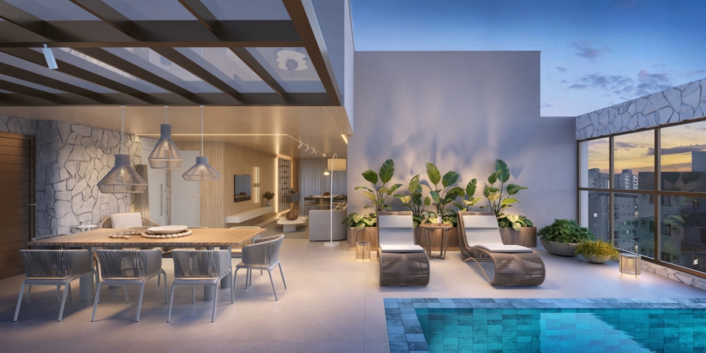 Terraço com piscina e lounge — padrão Mivita